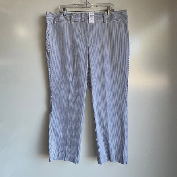 NWT TALBOTS Signature Cropped Leg Pants Size 16 Blue White Stripe - Picture 1 of 13